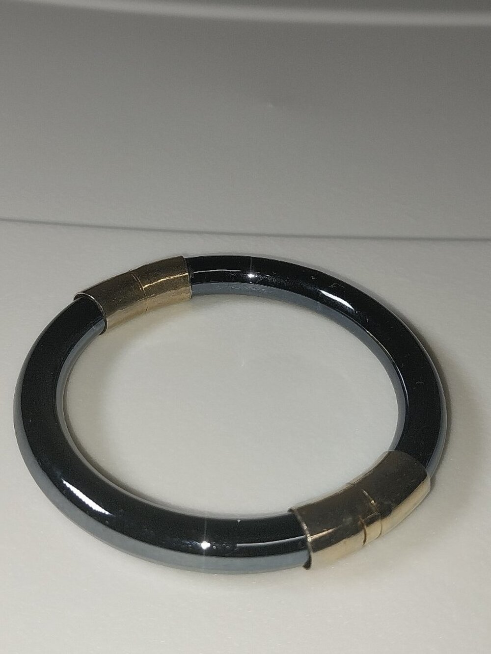 Vintage Chinese Hinged Black & Gold Tone Bangle Bracelet